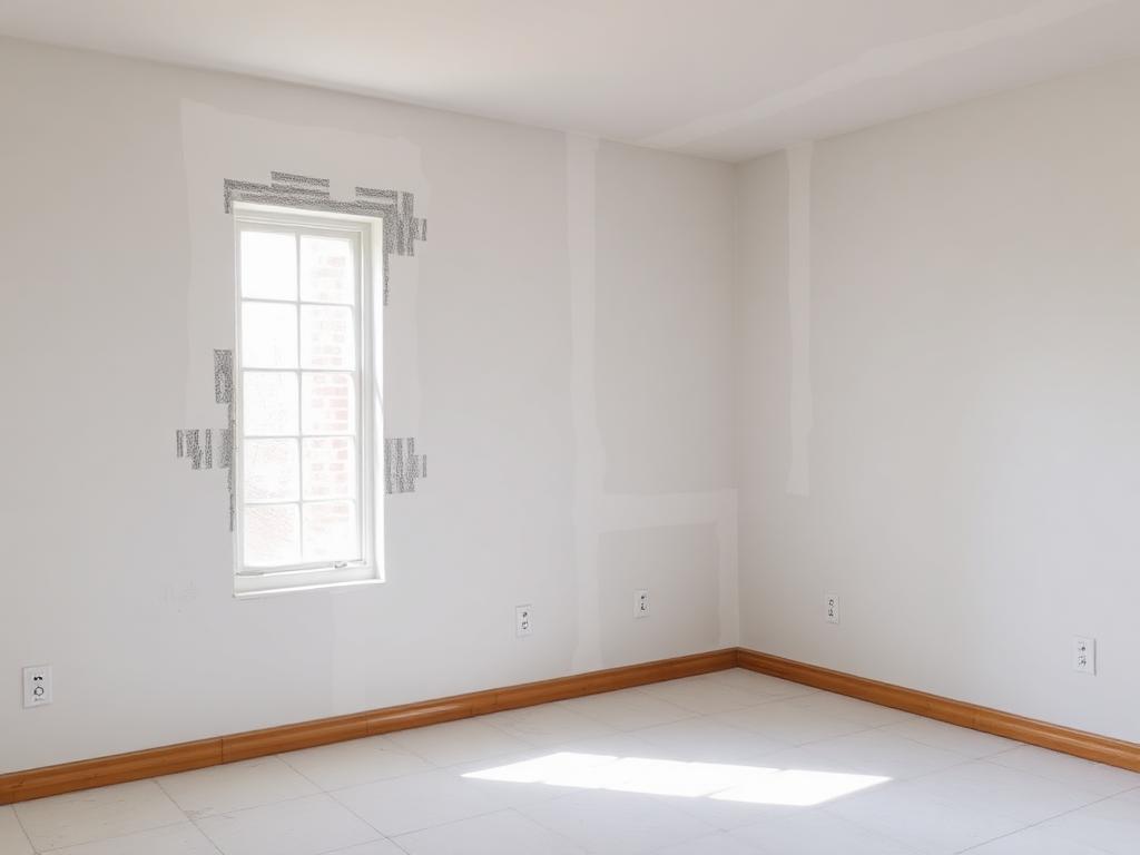 Freshly installed and taped drywall in an empty residential room